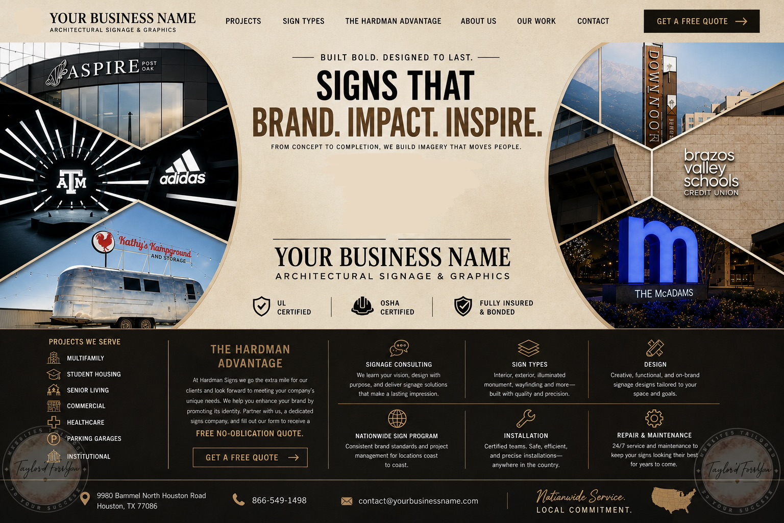Taylor'dForrYouu website concept for an architectural signage and graphics company