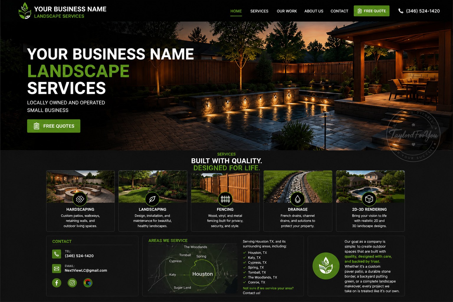 Taylor'dForrYouu website concept for a landscape services business