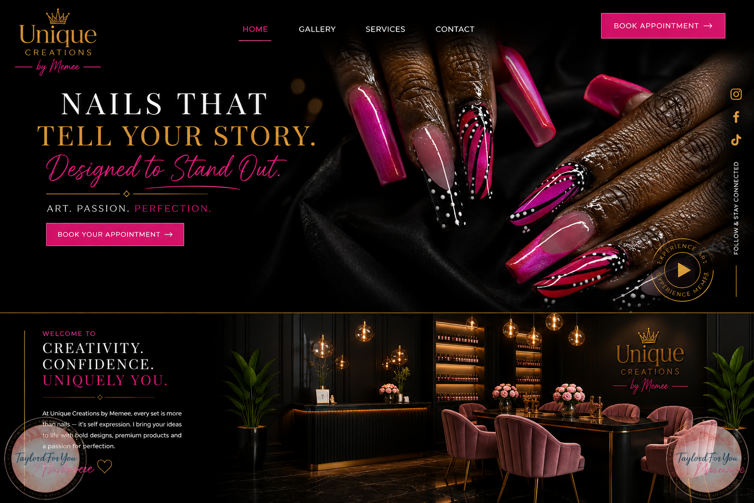 Unique Creations by Memee nail salon website designed by Taylor'dForrYouu