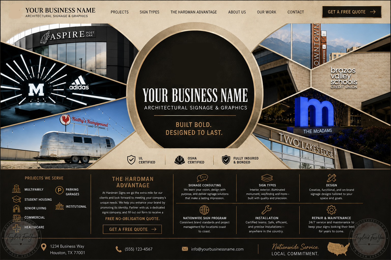 Taylor'dForrYouu alternate website concept for an architectural signage company