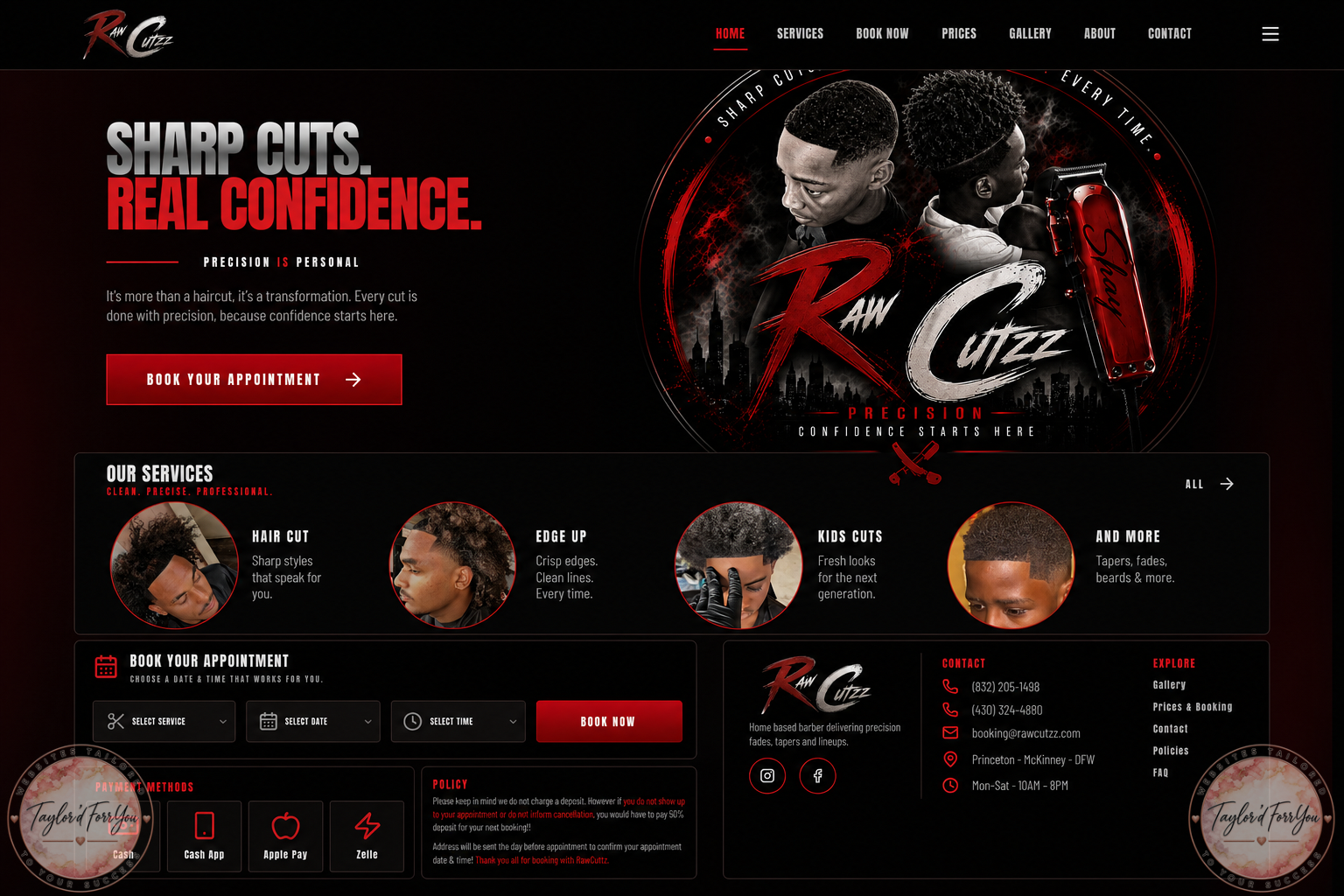 Raw Cutzz barbershop website designed by Taylor'dForrYouu