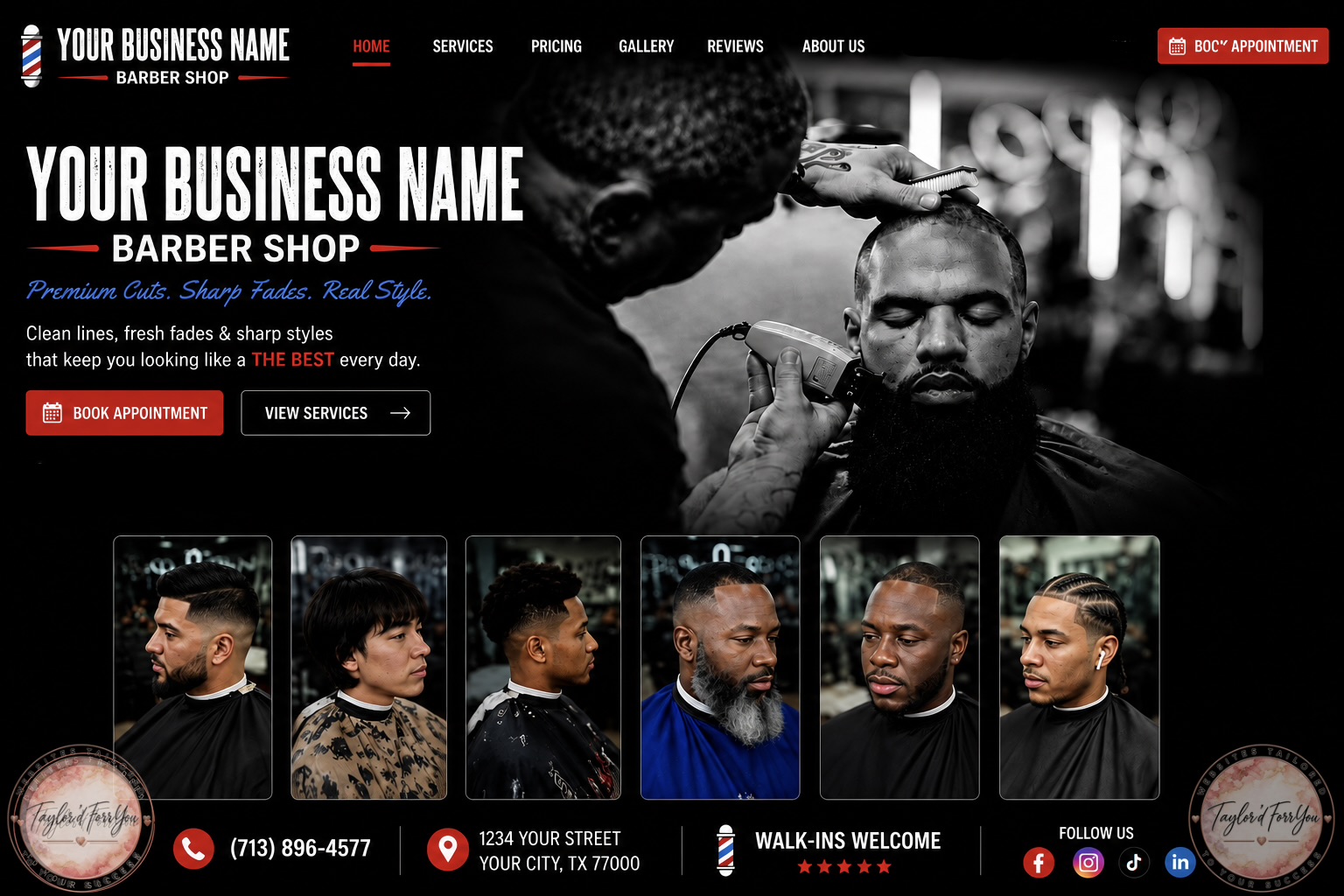 Taylor'dForrYouu website concept for a barbershop and grooming business