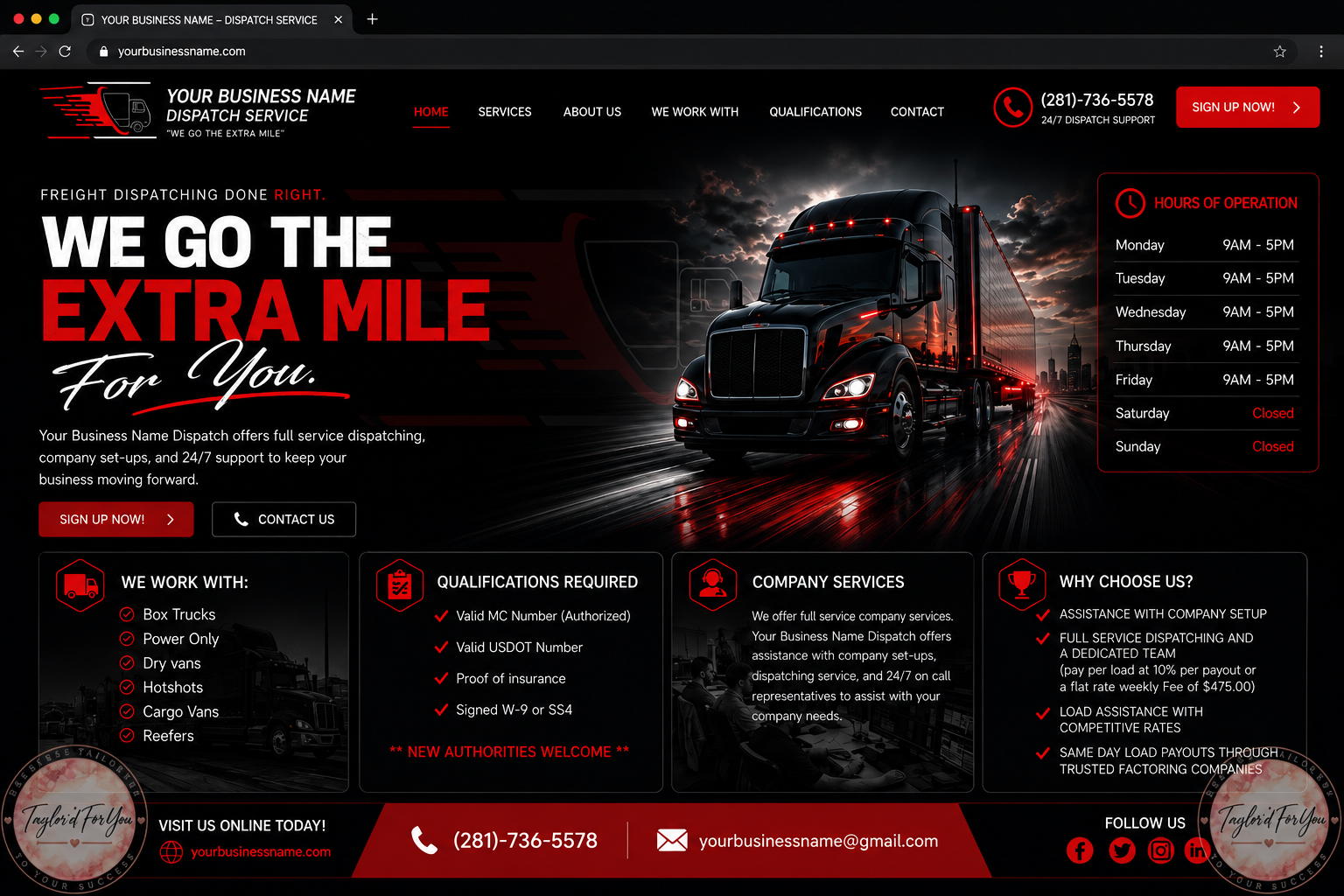 Taylor'dForrYouu website concept for a freight dispatch and trucking service