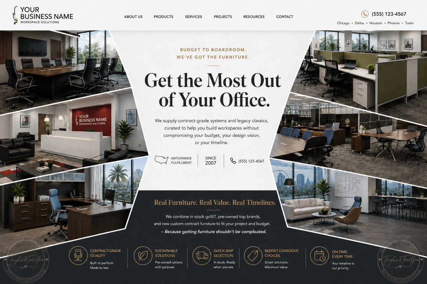 Taylor'dForrYouu website concept for an office furniture and workspace solutions company