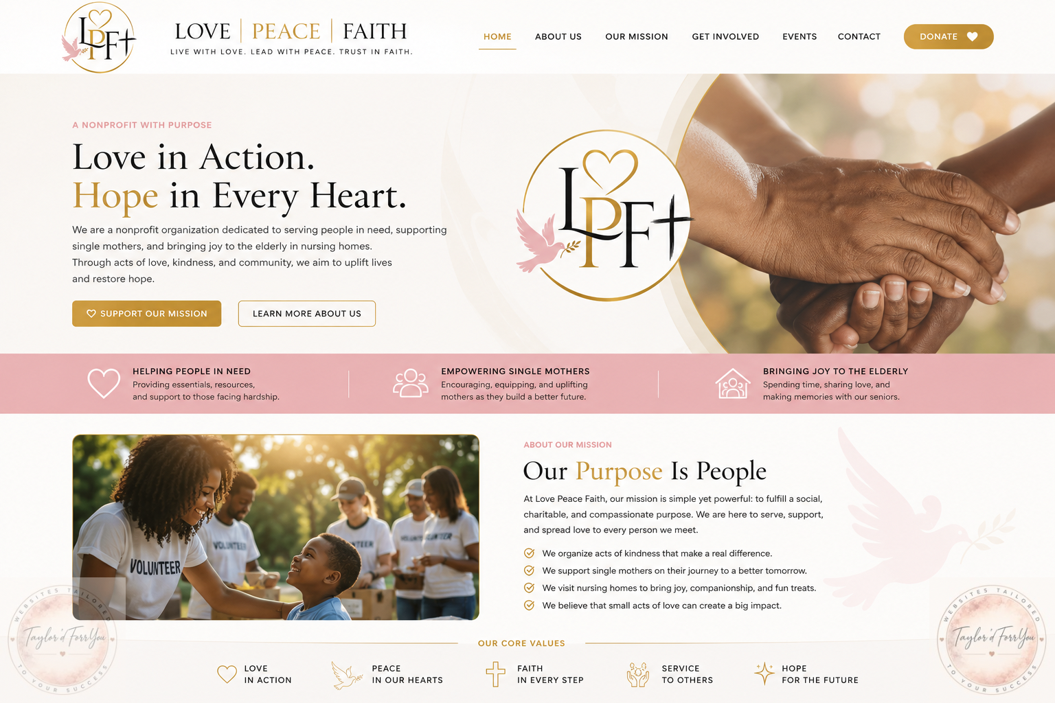 Love Peace Faith nonprofit website designed by Taylor'dForrYouu